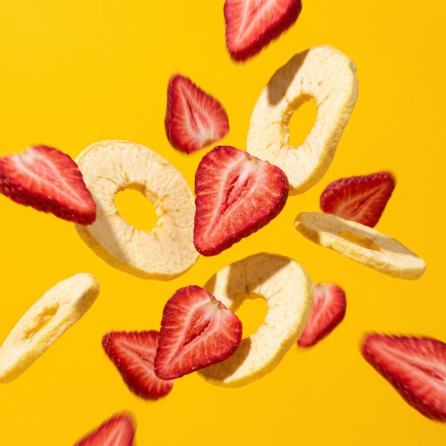 Freeze-dried strawberry and apple crisps